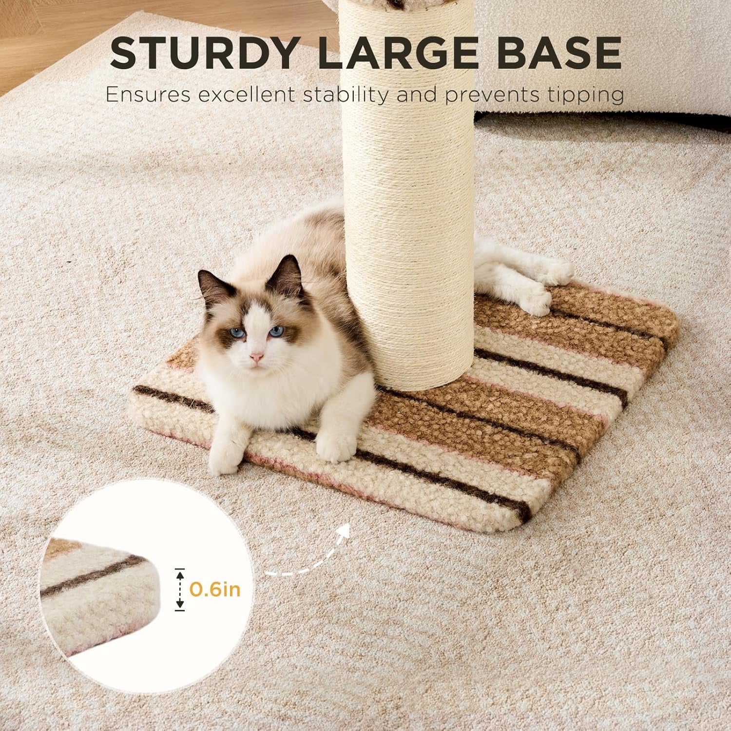 Professional 34-Inch Heavy-Duty Cat Scratching Post with Sisal Rope, Hanging Ball, and Toy Mice for Indoor Use