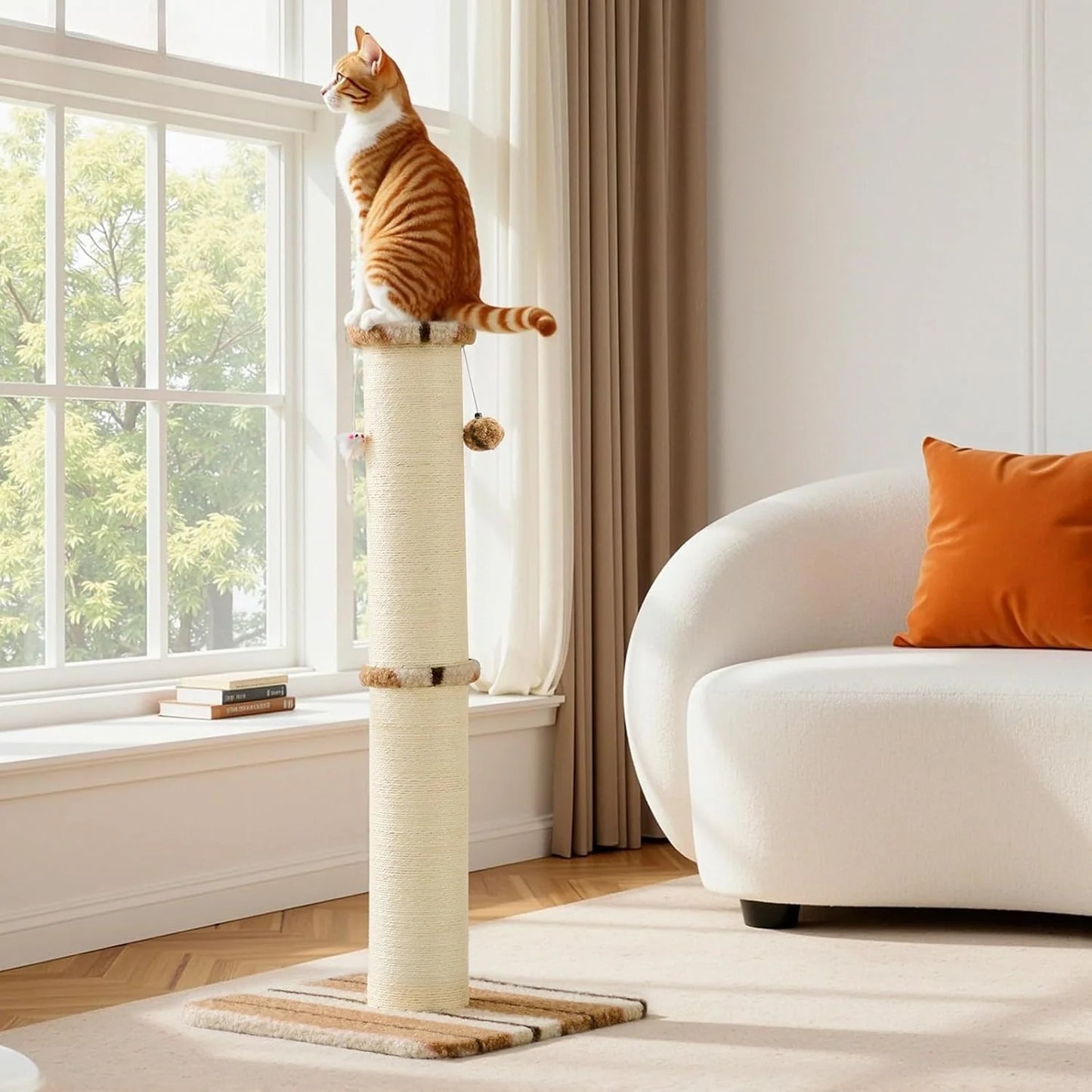 Professional 34-Inch Heavy-Duty Cat Scratching Post with Sisal Rope, Hanging Ball, and Toy Mice for Indoor Use