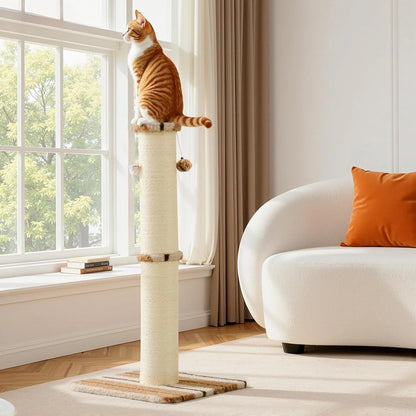 Professional 34-Inch Heavy-Duty Cat Scratching Post with Sisal Rope, Hanging Ball, and Toy Mice for Indoor Use