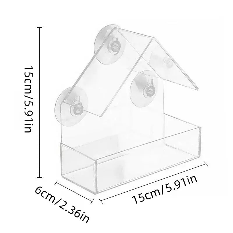 Premium Acrylic Window Bird Feeder with Suction Cups - Wall-Mounted, Easy-to-Clean Feeding Station for Small Birds, Ideal for Indoor and Outdoor Nature Exploration