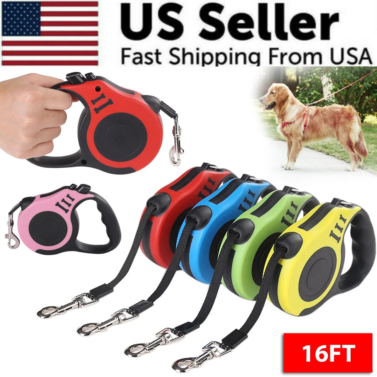 16.5FT Automatic Retractable Dog Leash with Pet Collar - Hands-Free Walking Solution, Complimentary Shipping within the US