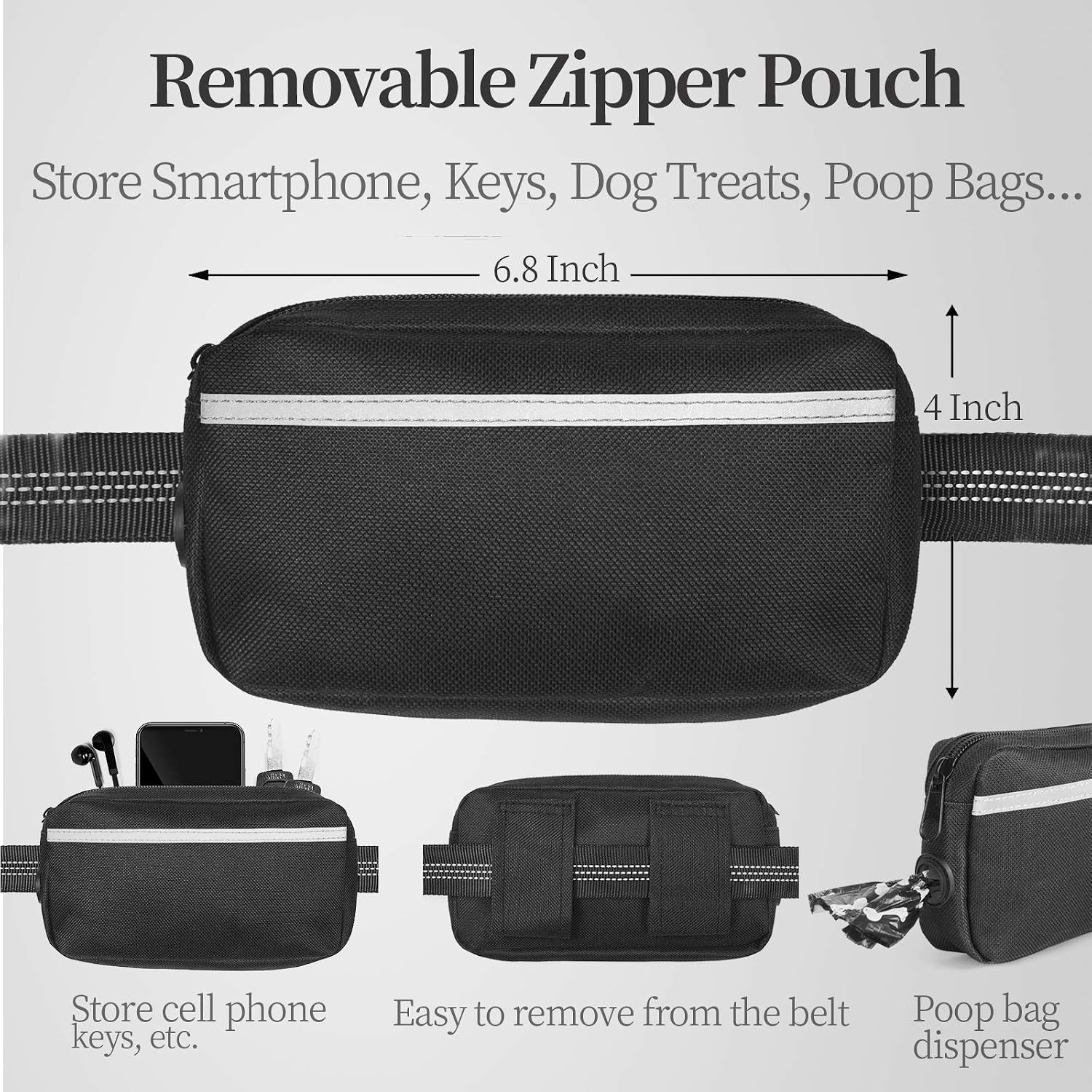 Ultimate Hands-Free Dog Leash with Zipper Pouch - Dual Padded Handles and Shock-Absorbing Bungee for Effortless Walking, Jogging, and Running (Medium, 8-25 Lbs, Black)