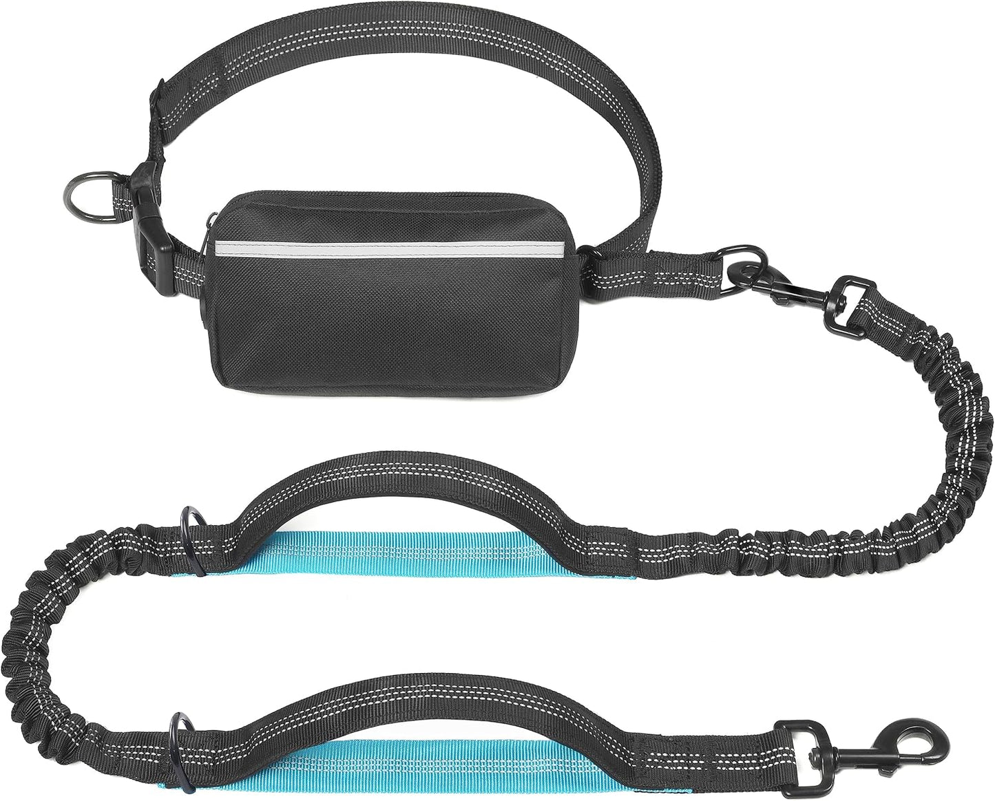 Ultimate Hands-Free Dog Leash with Zipper Pouch - Dual Padded Handles and Shock-Absorbing Bungee for Effortless Walking, Jogging, and Running (Medium, 8-25 Lbs, Black)