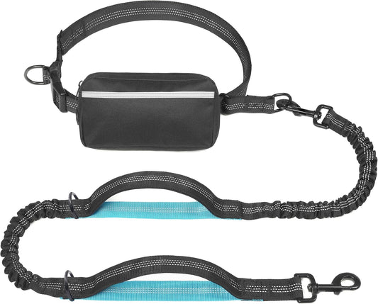 Ultimate Hands-Free Dog Leash with Zipper Pouch - Dual Padded Handles and Shock-Absorbing Bungee for Effortless Walking, Jogging, and Running (Medium, 8-25 Lbs, Black)