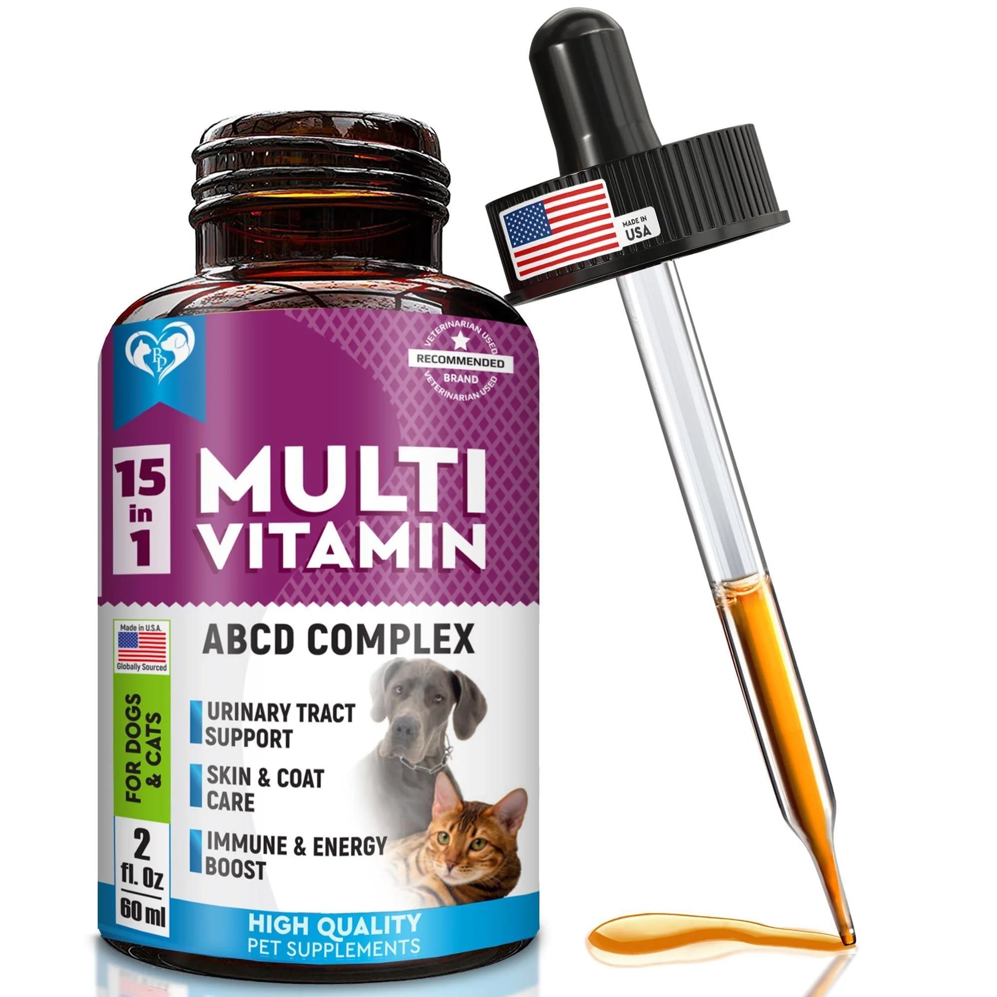 Premium Multivitamin Liquid Supplement for Cats and Dogs with Glucosamine and Cranberry Extract
