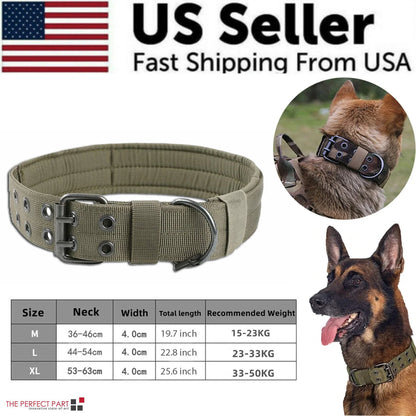 Heavy-Duty 2-Inch Nylon Tactical Dog Collar for Large Breeds with Metal Buckle