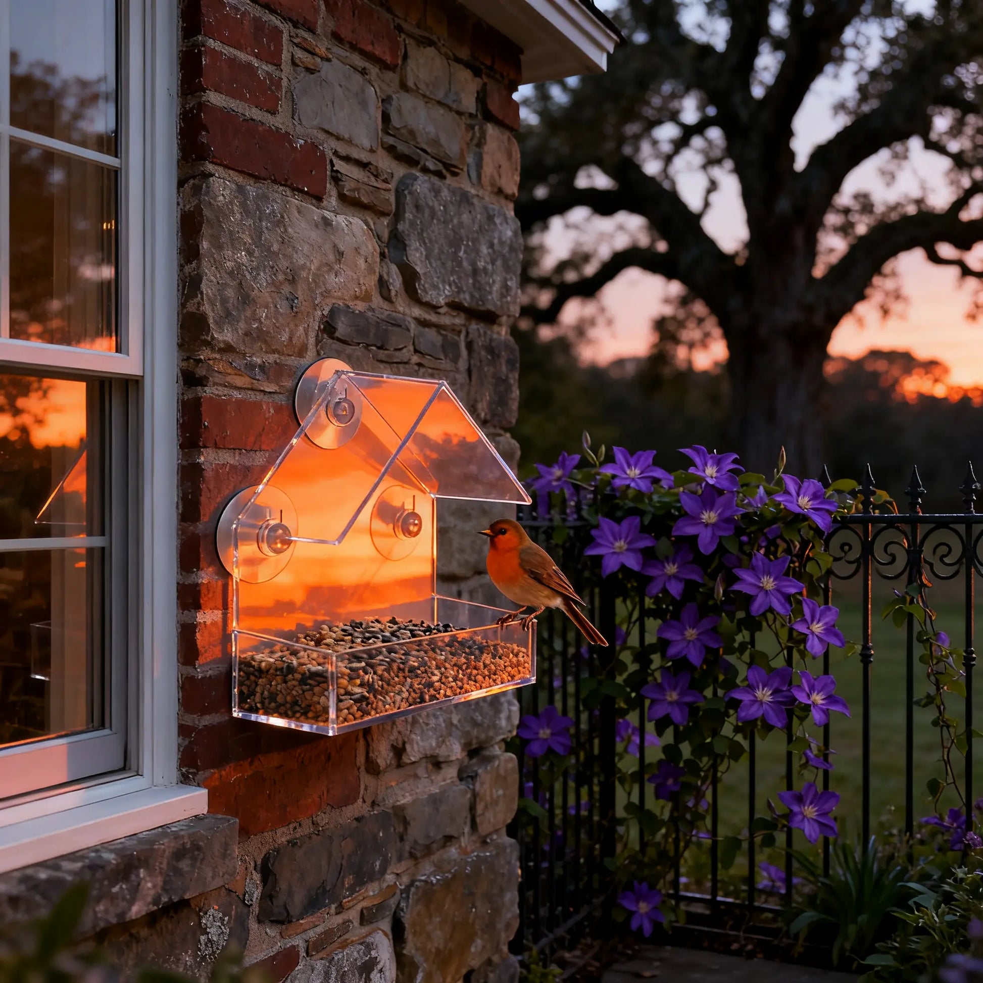 Premium Acrylic Window Bird Feeder with Suction Cups - Wall-Mounted, Easy-to-Clean Feeding Station for Small Birds, Ideal for Indoor and Outdoor Nature Exploration