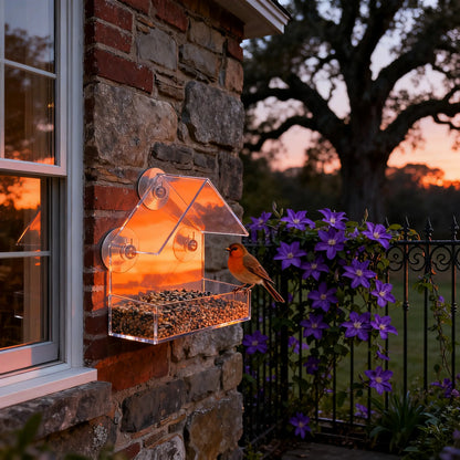 Premium Acrylic Window Bird Feeder with Suction Cups - Wall-Mounted, Easy-to-Clean Feeding Station for Small Birds, Ideal for Indoor and Outdoor Nature Exploration