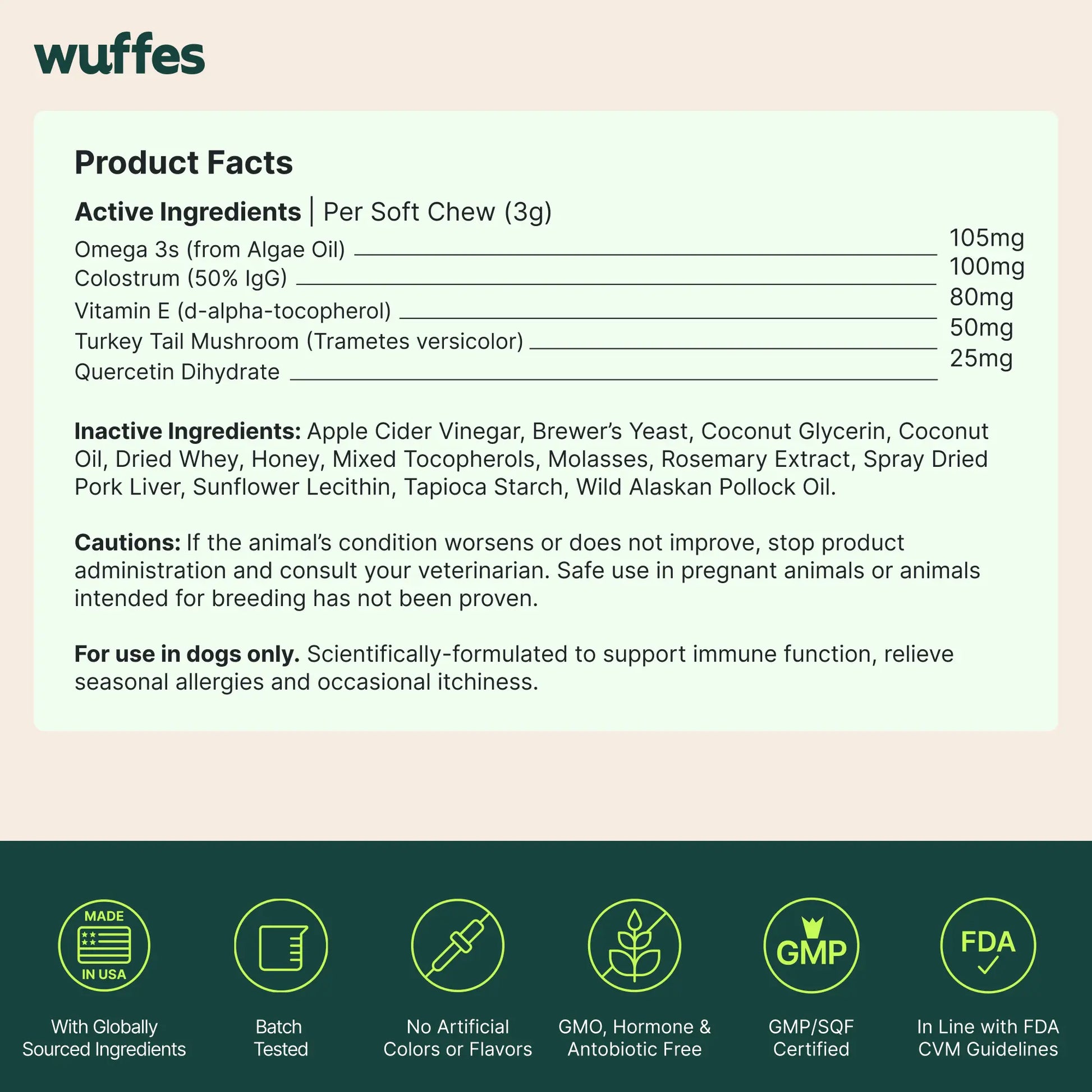 Wuffes Allergy & Itch Chews for Dogs - Skin & Immune Support Supplement for Seasonal Allergies & Itch Relief - All Breeds & Ages - MADE in USA -
