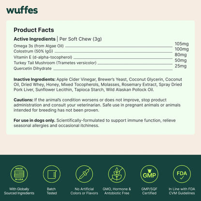 Wuffes Allergy & Itch Chews for Dogs - Skin & Immune Support Supplement for Seasonal Allergies & Itch Relief - All Breeds & Ages - MADE in USA -
