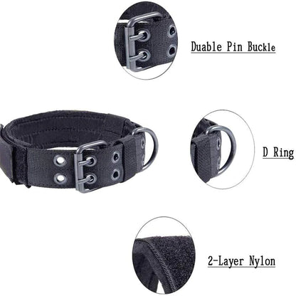 Heavy-Duty 2-Inch Nylon Tactical Dog Collar for Large Breeds with Metal Buckle