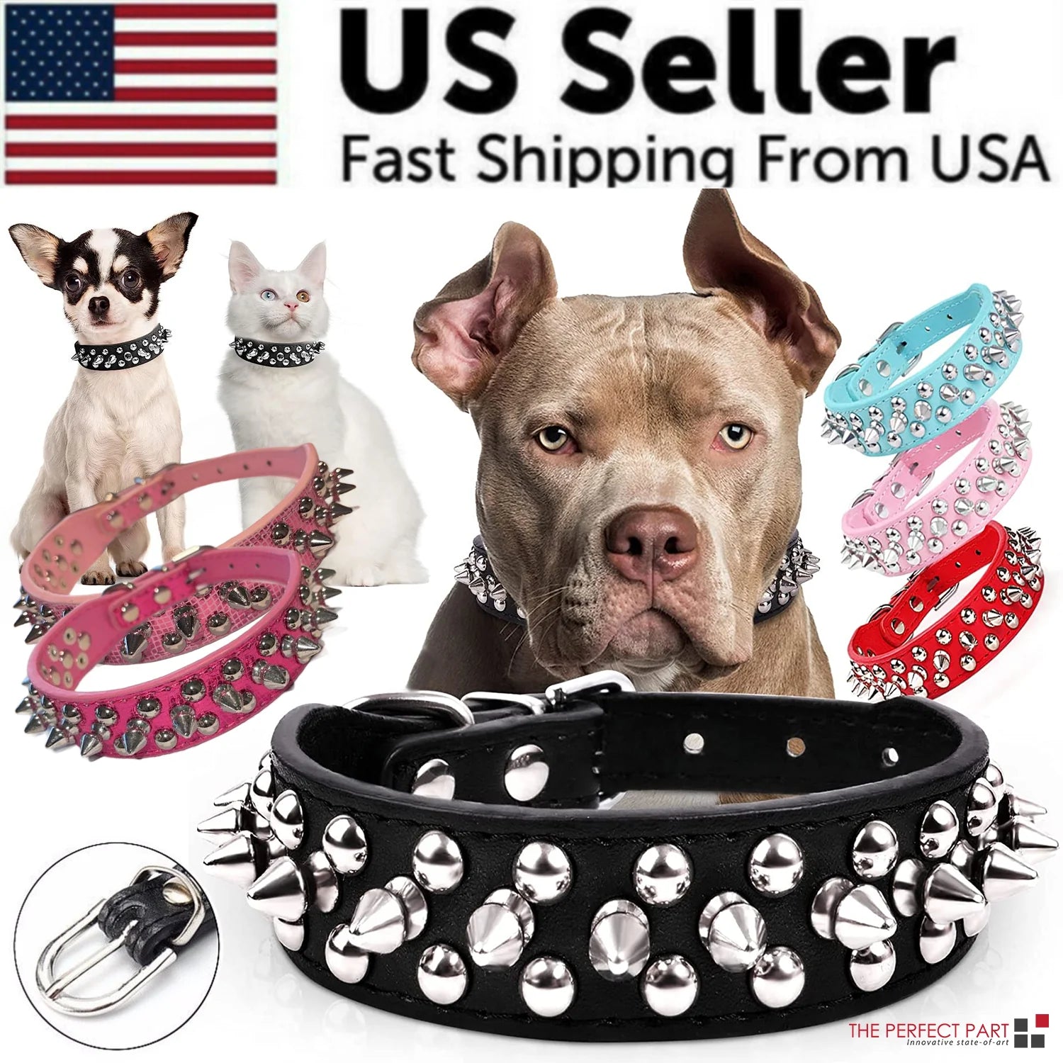 Premium Adjustable Spiked Studded Leather Dog Collar for Small and Large Breeds, Suitable for Pit Bulls and Cats