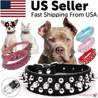 Premium Adjustable Spiked Studded Leather Dog Collar for Small and Large Breeds, Suitable for Pit Bulls and Cats