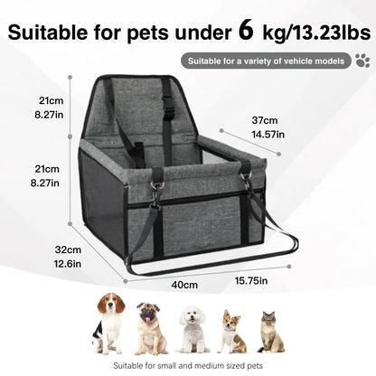 Pet Car Seat - Foldable Safety Booster for Cats and Dogs | Breathable, Easy-to-Clean Design with Spacious Interior | Compatible with Front and Back Seats, Effortless Assembly