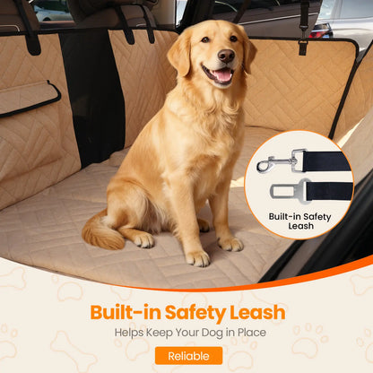 【Tiktokshopstockup】 VALUXE Dog Car Seat Cover for Large Dogs, Full-Cover Waterproof Back Seat Protector, Foldable, Beige/Black Summervibes Petlovers