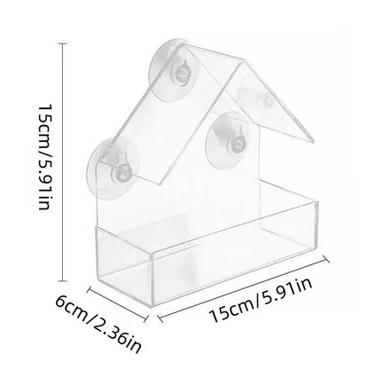 Premium Acrylic Window Bird Feeder with Suction Cups - Wall-Mounted, Easy-to-Clean Feeding Station for Small Birds, Ideal for Indoor and Outdoor Nature Exploration
