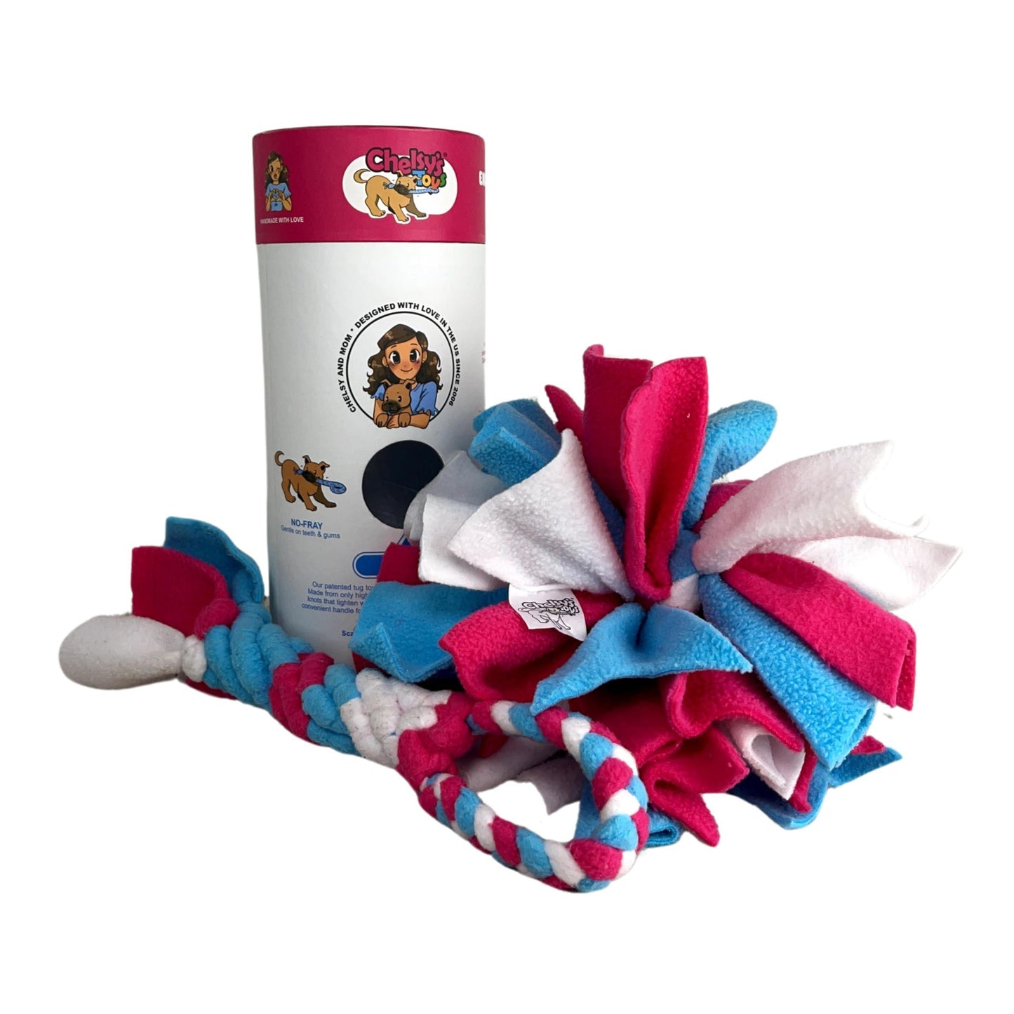 Chelsy'S Toys 3 in 1 Enrichment Tube for Dogs Tug Toy Treat Dispenser & Snuffle Ball Durable Rope Dog Toy Interactive Dog Treat Puzzle for Large Dogs & Puppies (Blue)