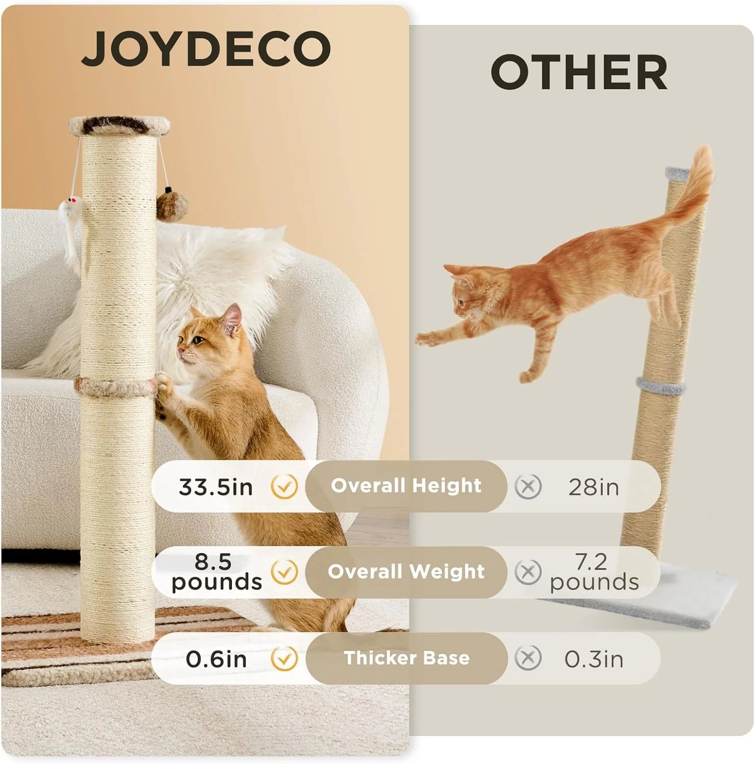 Professional 34-Inch Heavy-Duty Cat Scratching Post with Sisal Rope, Hanging Ball, and Toy Mice for Indoor Use