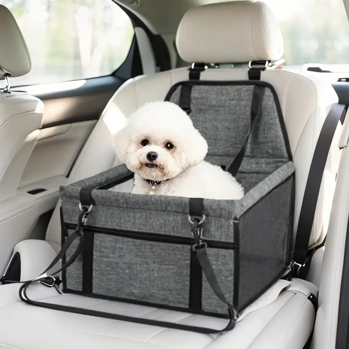 Pet Car Seat - Foldable Safety Booster for Cats and Dogs | Breathable, Easy-to-Clean Design with Spacious Interior | Compatible with Front and Back Seats, Effortless Assembly