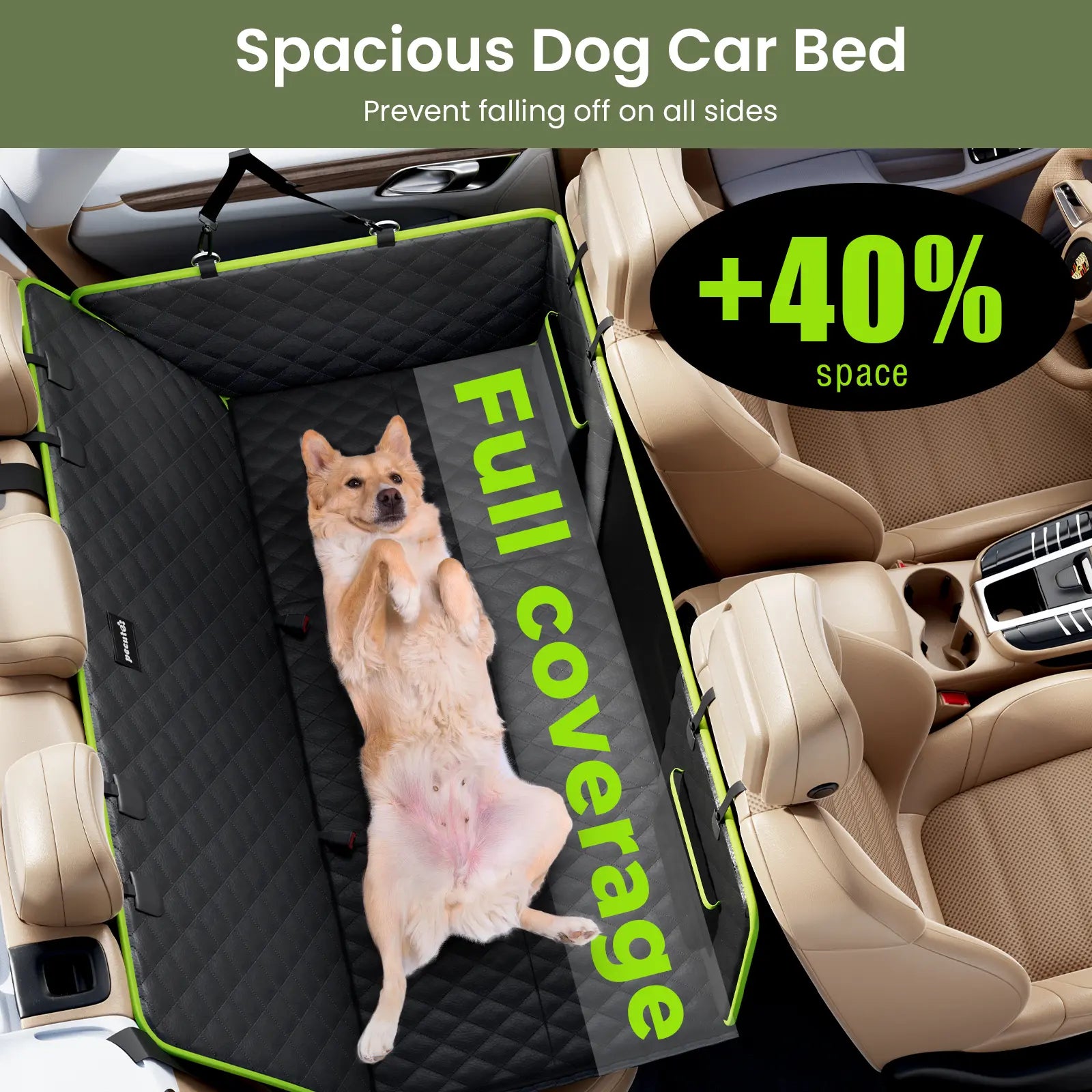 Pecute Waterproof Pet Car Seat Cover with Mesh Window and Storage Pocket, Non-Slip Hammock Design for Cars and Trucks, Easy to Install and Washable