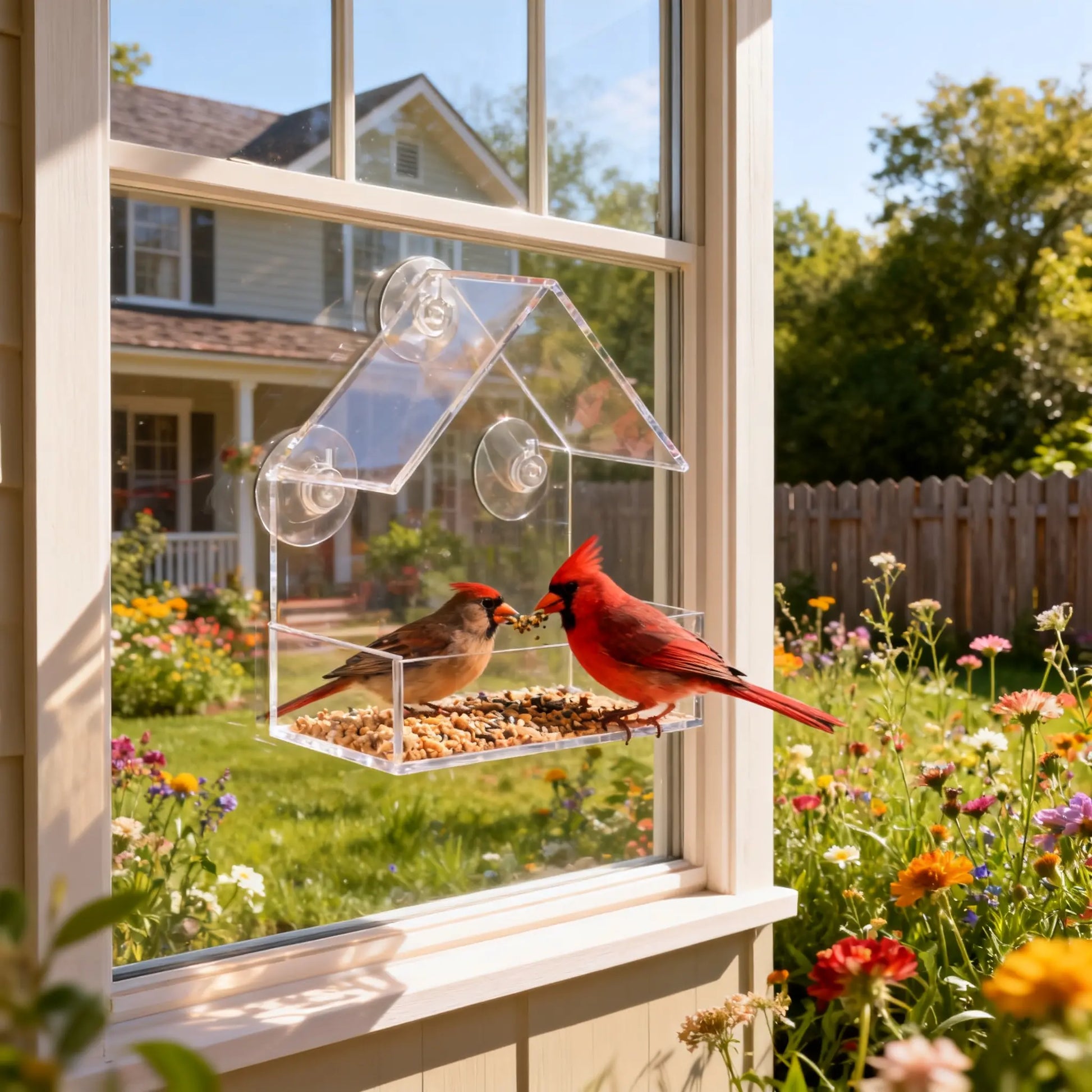 Premium Acrylic Window Bird Feeder with Suction Cups - Wall-Mounted, Easy-to-Clean Feeding Station for Small Birds, Ideal for Indoor and Outdoor Nature Exploration