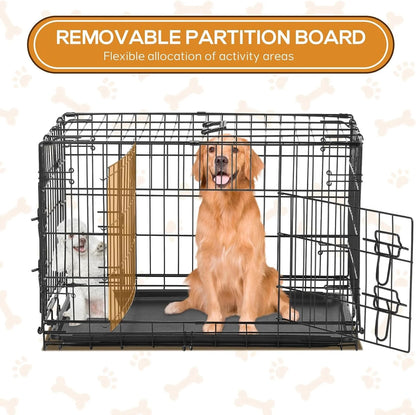 Dog Crate - 36 Inch Medium Double Door Portable Dog Cage, Metal Wire Pet Kennel with Secure Lock, Leak-Proof Pan Tray, Foldable Design for Dogs Pets Indoor Training and Outdoor Trave