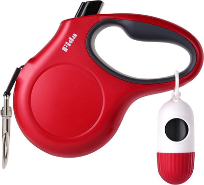 Retractable Dog Leash with Integrated Waste Bag Dispenser, 16 Ft Length for Medium Dogs and Cats up to 44 lbs, Anti-Slip Handle, Tangle-Free Design, Reflective Nylon (Medium, Red)