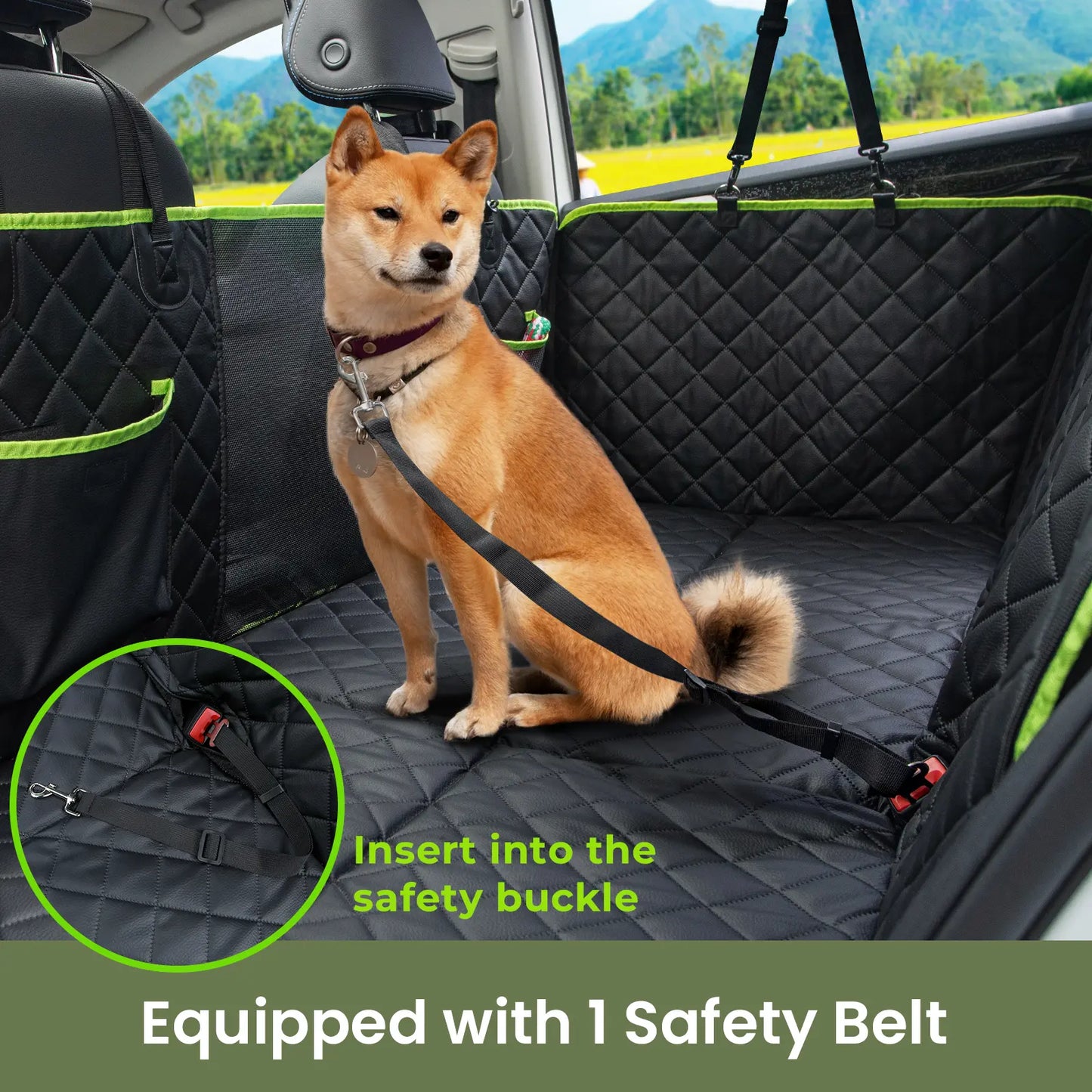 Pecute Waterproof Pet Car Seat Cover with Mesh Window and Storage Pocket, Non-Slip Hammock Design for Cars and Trucks, Easy to Install and Washable