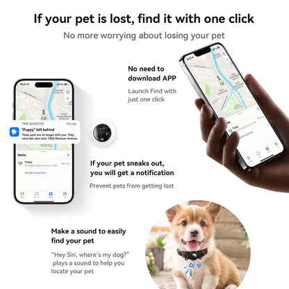 GPS Pet Tracker – No Monthly Fees, Compatible with Apple Find My for Dogs and Cats