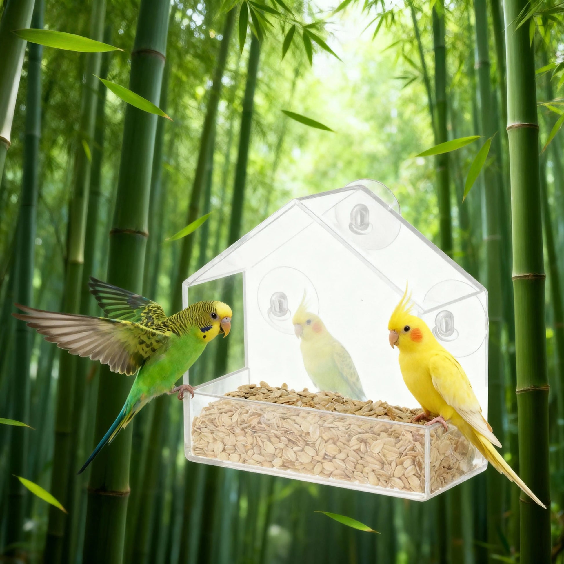 Premium Acrylic Window Bird Feeder with Suction Cups - Wall-Mounted, Easy-to-Clean Feeding Station for Small Birds, Ideal for Indoor and Outdoor Nature Exploration