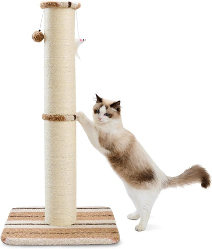 Professional 34-Inch Heavy-Duty Cat Scratching Post with Sisal Rope, Hanging Ball, and Toy Mice for Indoor Use
