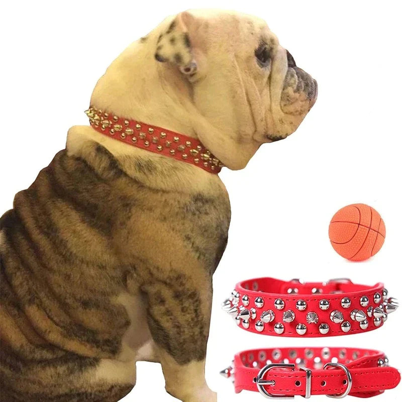 Premium Adjustable Spiked Studded Leather Dog Collar for Small and Large Breeds, Suitable for Pit Bulls and Cats