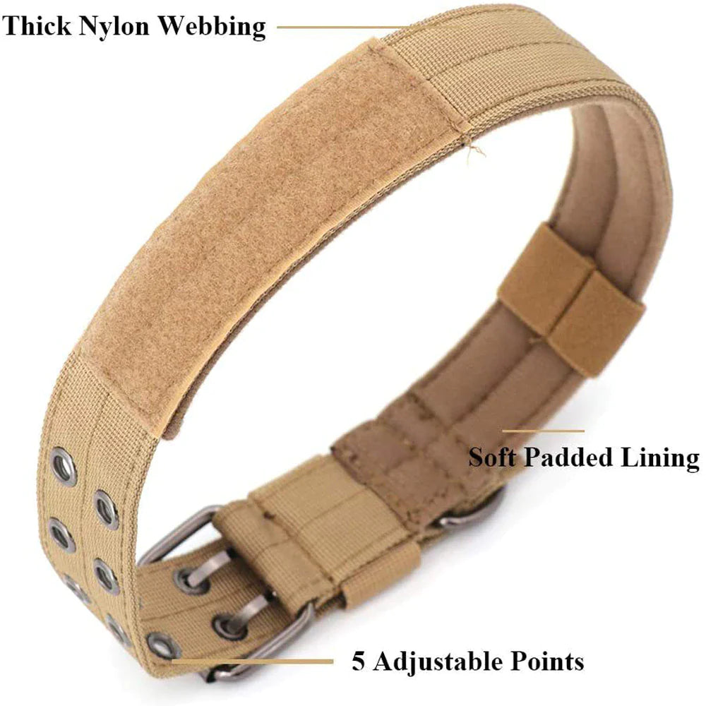 Heavy-Duty 2-Inch Nylon Tactical Dog Collar for Large Breeds with Metal Buckle
