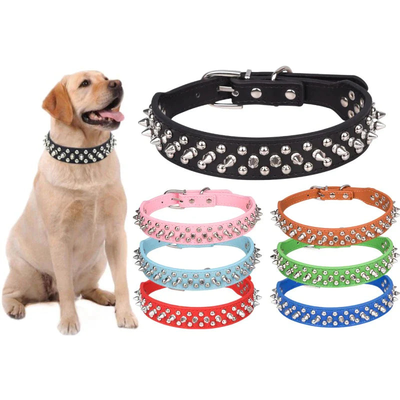 Premium Adjustable Spiked Studded Leather Dog Collar for Small and Large Breeds, Suitable for Pit Bulls and Cats
