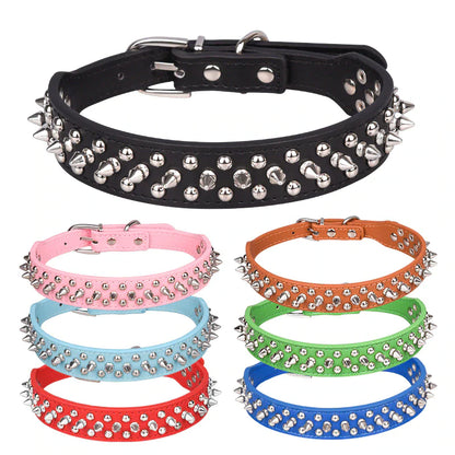 Premium Adjustable Spiked Studded Leather Dog Collar for Small and Large Breeds, Suitable for Pit Bulls and Cats