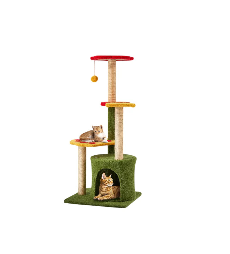 Elegant 37-Inch Indoor Flower Cat Tree Tower with Three Sisal-Covered Scratching Posts, Cozy Condo, and Padded Top Perch in Green