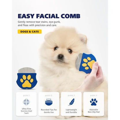Pet Grooming Comb for Dogs & Cats, Mini Face Brush for Shedding Control, Flea Removal Tool, Essential Pet Care Accessory