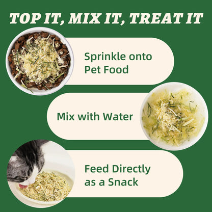 Wellix 7.5Oz Freeze-Dried Chicken Formula Cat Grass Food Topper for Cats and Dogs - Enriched with Egg Yolk and Cat Grass for Hairball Control and Gut Health - Low Calorie and Nutritious