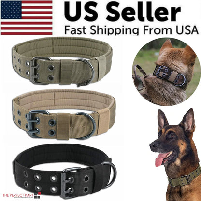 Heavy-Duty 2-Inch Nylon Tactical Dog Collar for Large Breeds with Metal Buckle
