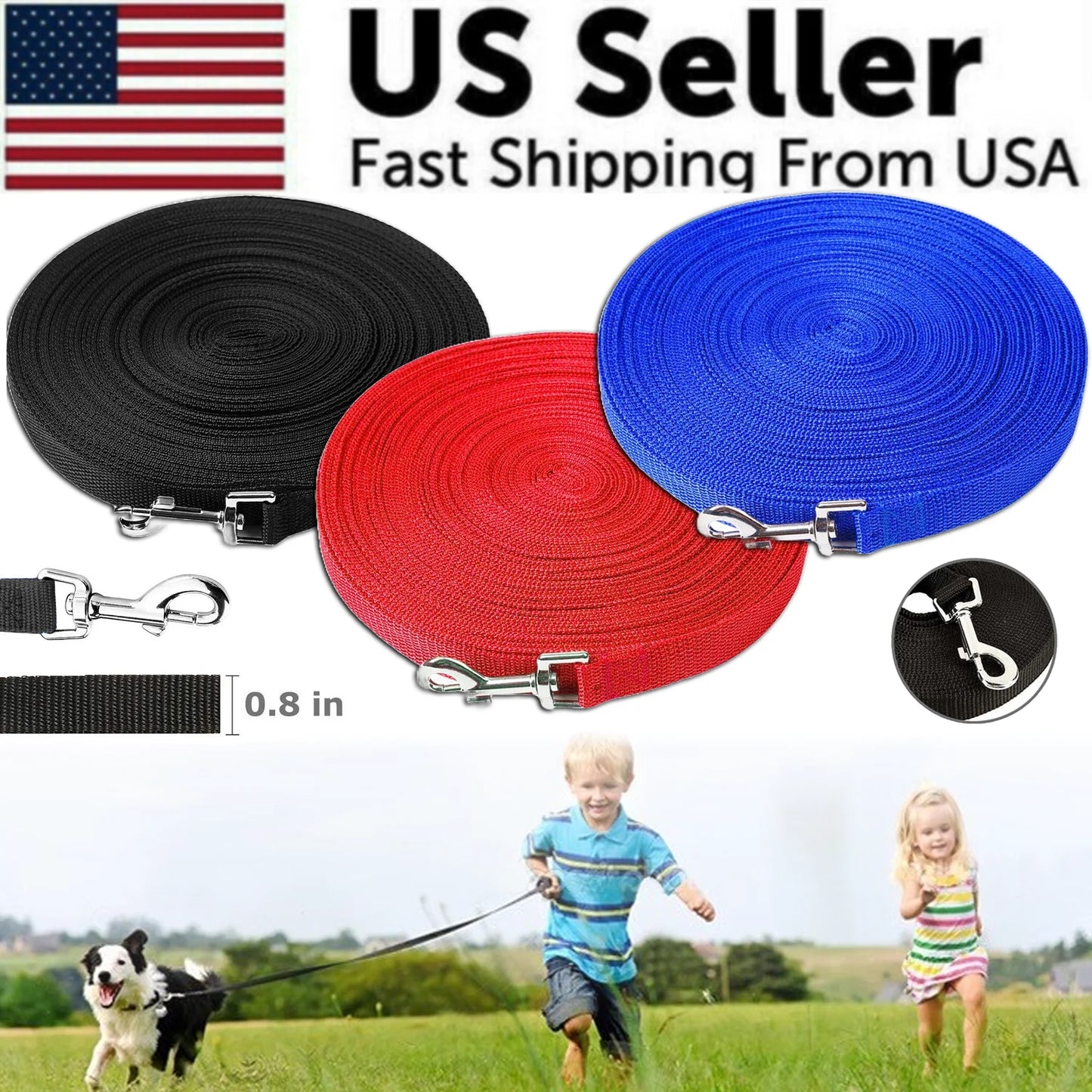 Premium Long Dog Training Leash for Obedience and Recall - Multiple Length Options (6/15/23/33/50/100 FT)