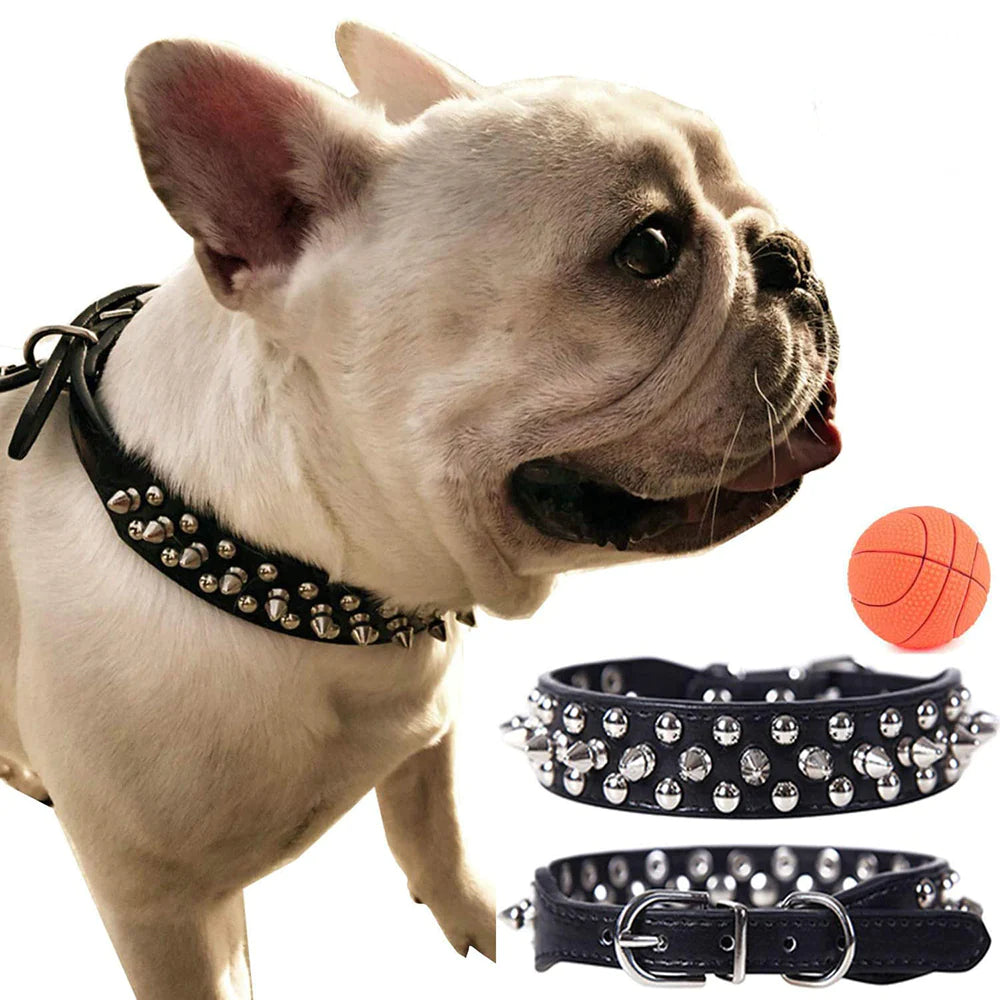 Premium Adjustable Spiked Studded Leather Dog Collar for Small and Large Breeds, Suitable for Pit Bulls and Cats