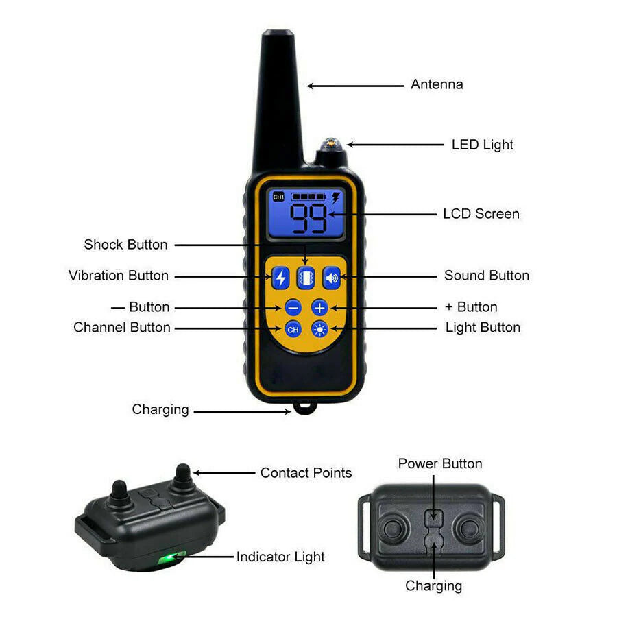 3000 FT Waterproof Rechargeable Remote Dog Training Collar with Shock Function