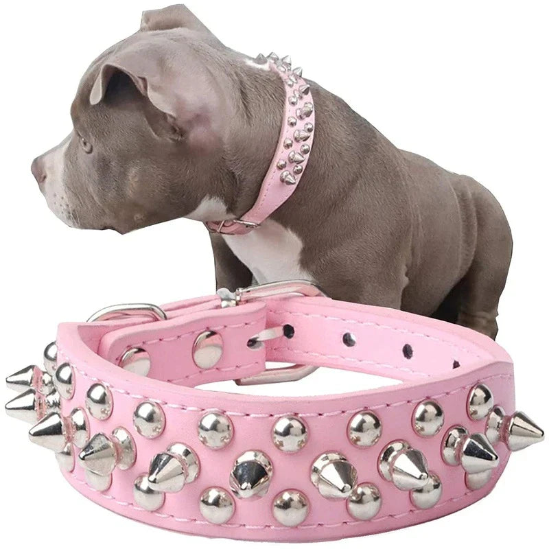 Premium Adjustable Spiked Studded Leather Dog Collar for Small and Large Breeds, Suitable for Pit Bulls and Cats