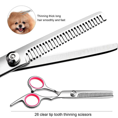 Professional Dog Grooming Scissors Set - Stainless Steel Straight, Curved, and Thinning Shears Kit
