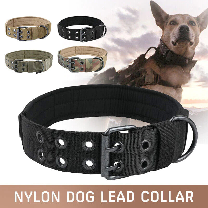 Heavy-Duty 2-Inch Nylon Tactical Dog Collar for Large Breeds with Metal Buckle