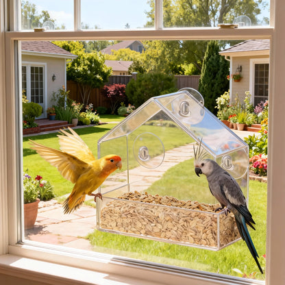 Premium Acrylic Window Bird Feeder with Suction Cups - Wall-Mounted, Easy-to-Clean Feeding Station for Small Birds, Ideal for Indoor and Outdoor Nature Exploration